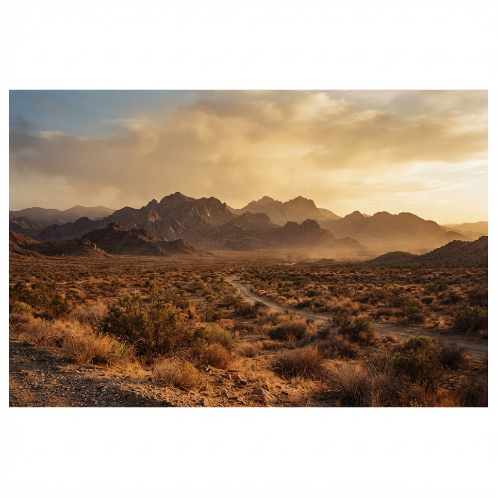 The Mojave Desert and Whipple Mountains near Vidal, California at golden hour